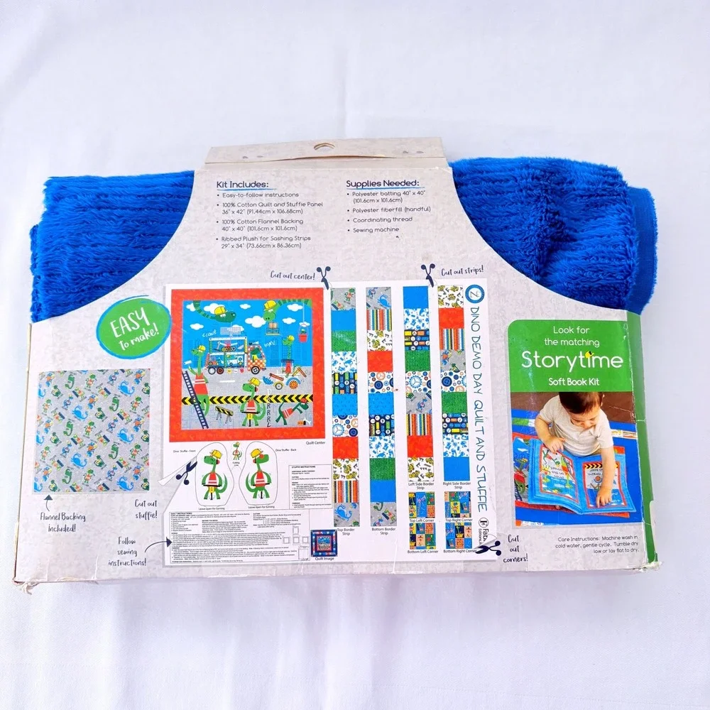 Fabric Editions Storytime Quilt Stuffie Kit Blue Dino Demo Day Construction